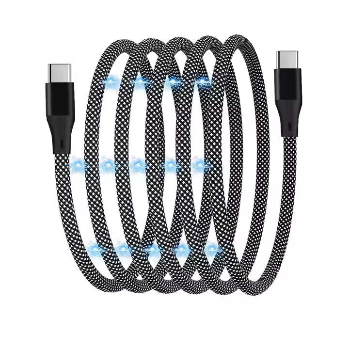 StayCoiled 60W PD Self-Coiling USB-C Cable – 3ft Braided Magnetic Charger for iPhone 16 Pro Max/15, Galaxy S24/S23 Ultra, MacBook & More